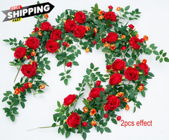 2 PCS 12FT Bendable Flower Garland, Artificial Rose Vine Hanging 2pcs, Red