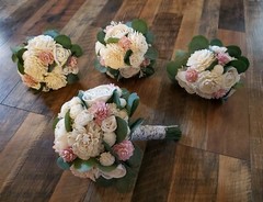 17PC Pink & White Sola Wood Flower Bridal Bouquet Bridesmaid Wedding Flower Set
