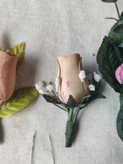 Vintage Artificial Corsage Boutonniere Lot of 5 Prom Wedding Fabric Wood Flowers