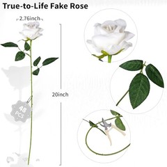 PCS Roses Velvet Realistic Artificial Flowers with Bendable Stems for 48 White