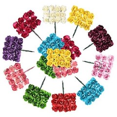 132 Pcs Artificial Mini Rose Fake Mixed Color Paper Flower Handmade Small