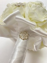 Handmade Wedding Bouquet White Light Green Pearl Artificial Flower Bling Bridal