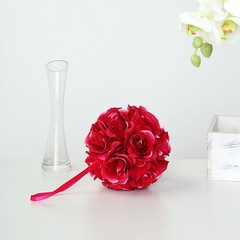2 FUCHSIA 7″ Silk Roses Flowers Kissing Balls Wedding Party Events Centerpieces