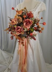 Dusty Autumn Ribbons and Rose Faux Silk Bridal Bouquet