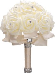 Ivory Cream Bouquet for Bride Bridesmaids with Diamond Soft Ribbons Artificia…