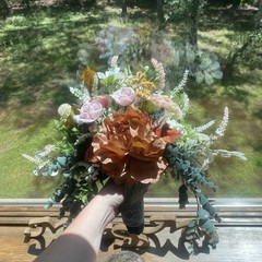 Beautiful Bridal Wedding Bouquet Budget Handmade Faux Flowers Pink Red Brown