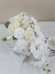 Rinlong White Orchid Cascading Wedding Bouquets for Bride Cascade Bridal Bouq…