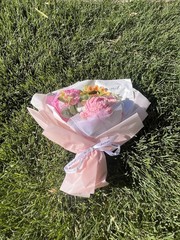 Handmade Crochet Flower Bouquet Pink Sunflower Gift Set w/ Light & Bag