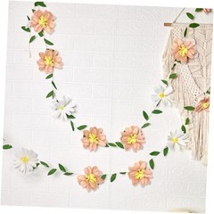 2PCS Paper Flower Garland, Paper Leaves Banner Vine Flowers with Lotus Pink