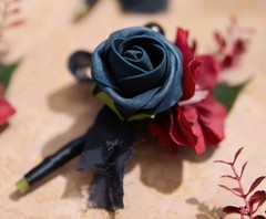 Ling’s moment Artificial Wedding Boutonniere set of 4, Navy blue & Burgundy