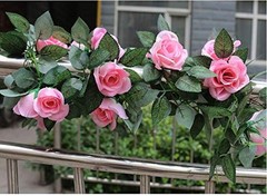 canjoyn 2 Pack 4.2 Feet/Piece Artificial Flower Vine Rattan Hanging Silk Rose