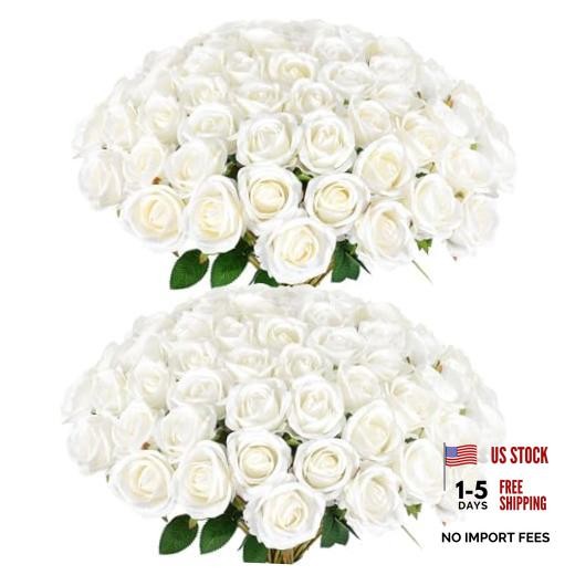 Pcs Artificial Roses Bulk Velvet Silk Roses Roses for Wedding 60 White