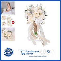 Silk Plastic Wedding Bouquet for Bride Bridesmaid White Champagne Flowers 7.5in