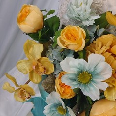 Sunny Yellow and Aqua Garden Faux Silk Wedding Bouquet