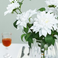 2 White 3″ tall Silk DAHLIA FLOWERS STEMS Wedding Party Flowers Bouquets SALE