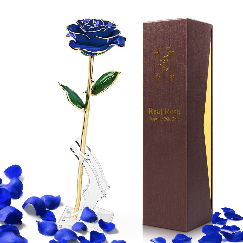 Yolife Gifts for Women Mom Gold Dipped Rose 24k Real Blue