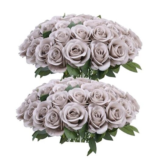 pcs Roses Artificial Flowers Fake Flowers Silk Roses with 16.6L 52Pcs 52 Grey