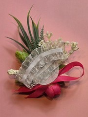 Artificial Rose Wrist Corsage – Fuchsia & Peach Flowers with Greenery – Wedding,