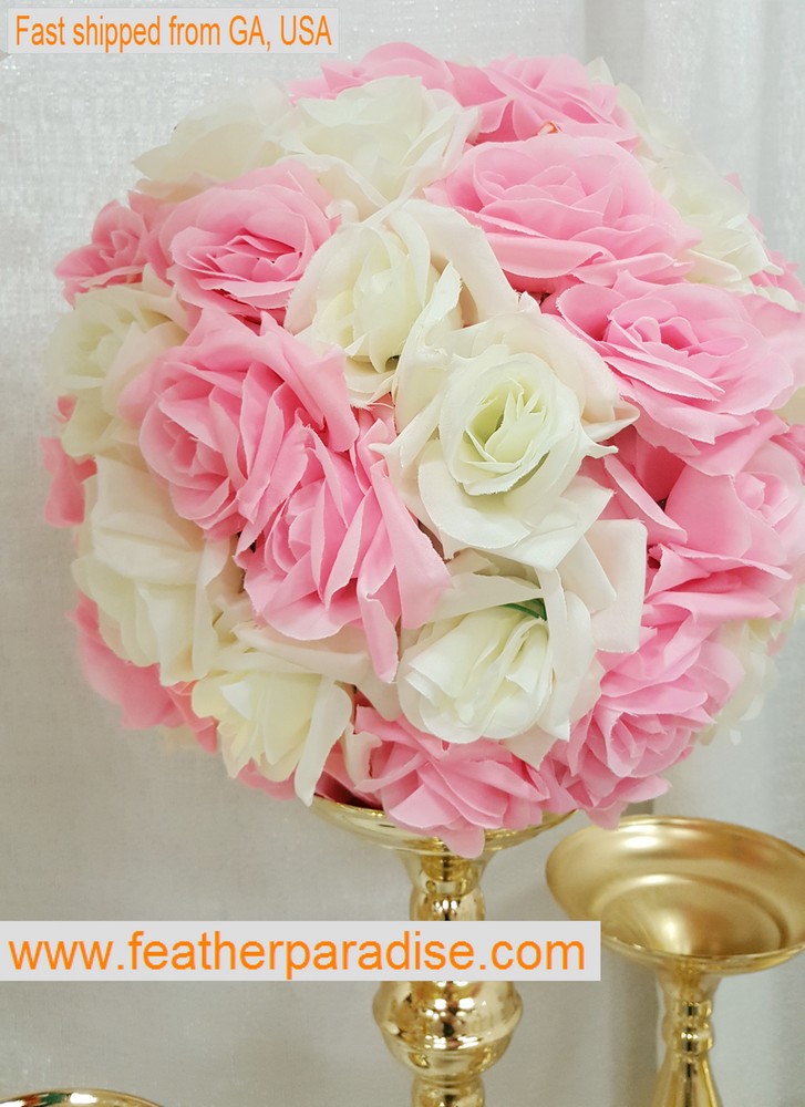 Pink & Ivory Rose Flower Pomander Wedding Kissing Ball 11-12 inches USA Seller