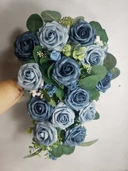 Dusty Blue Rose Eucalyptus Faux Foam Bridal Wedding Bouquet Accessories