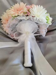 Bride Floral Bouquet and Groom Boutonniere (Pink/ Ivory/ Coral)