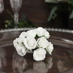 48 WHITE Mini Roses 4″ Foam ARTIFICIAL FLOWERS Stems Party Wedding DIY Supplies
