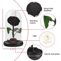 SW Forever Preserved Real Black Rose Flower Birthday Gift for Mom
