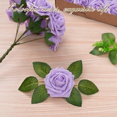 Artificial Flowers Fake Roses with Stems Boxed Foam Roses for DIY 16Pcs Purple