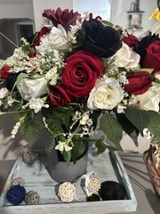 Red Black Roses cascade Bridal Bouquet High Quality Wedding Flowers 20”