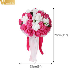 Wedding Bouquet Bridal Bridesmaid Artificial Silk Rose Flowers with Lace Fake Fl