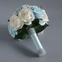 Bridal Bouquet Holding Crystal Silk Artificial Rose Flowers Wedding Luxury Decor
