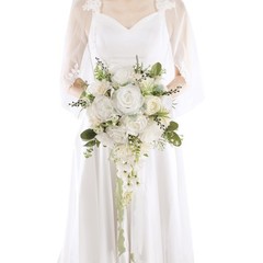 12 Inch Cascade Wedding Bouquets for Bride, Ivory & Champagne Cascading Brida…