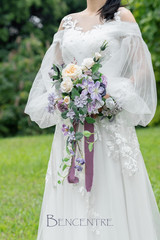 12″ Purple Cascading Bridal Bouquet – Rustic Vintage Wedding Flowers