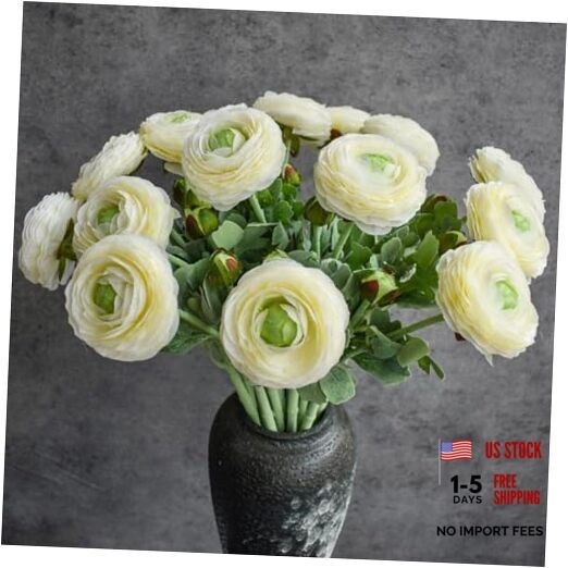 10Pcs White Ranunculus Artificial Flowers Silk 10 Creamy White Ranunculus
