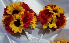 17 Piece Wedding Bouquet Set, Red Roses, Yellow Sunflowers, Bouquet Package