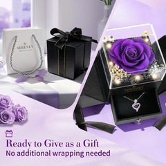Sereney Preserved Purple Flower Rose with Necklace, Forever Purple,