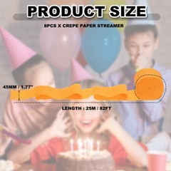 8 Rolls Crepe Paper Streamers 656ft Rainbow Streamers, Light Orange