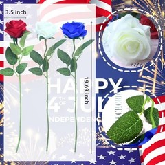 Artificial Roses Flowers, 12 Pcs Red White Blue 12-PCS Red, White, Blue