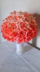 PEACHES AND CREAM WEDDING BOUQUET- PEACH/CREAM/PEARLS/SILVER TULLE-RHINESTONE PI