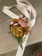 Pine and Petal Bridal Wedding Wood Flower Set: Bouquet, Boutonnière, Corsage