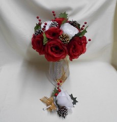 Wedding Bouquet Winter Christmas Silk Flower Bouquet Bridal Red White Pine Cone