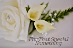 calla lily buttonhole fern leaf pearls diamante wedding groom corsage bride