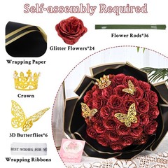 Waipfaru Glitter Roses Bouquet, DIY Fake Flowers Birthday 36pcs, Red