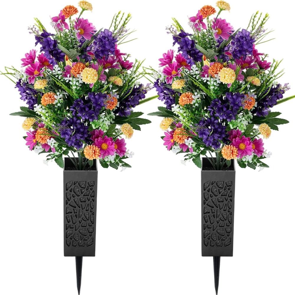 Memobloom Artificial Cemetery Flowers 24.8 inches x 9 inches, Purple & Pink