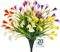 20 Bundles Calla Lily (400 Heads) Artificial Flowers for Outdoors, Fake Plants U