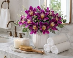 Artificial Purple Orchid Bundle 13 Inch Faux Flowers Wedding Bouquet Corsage Bou