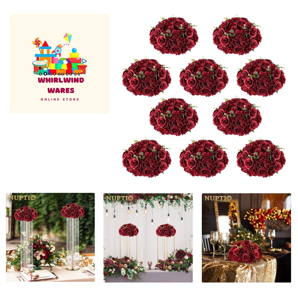 Flower Wedding Centrepieces for Tables: 10 Pcs Burgundy Artificial Flowers Ro…