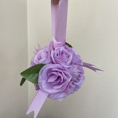 Set Of 6 Light Purple Artificial Flower Ball Hanging Decoration