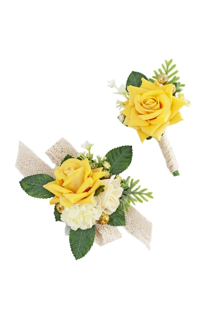 Yellow Rose Corsage and Boutonniere Set for Wedding Prom Homecoming Men Groom…