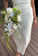 Pure White & Green Wedding waterfall Bouquet – artificial real touch orchid rose